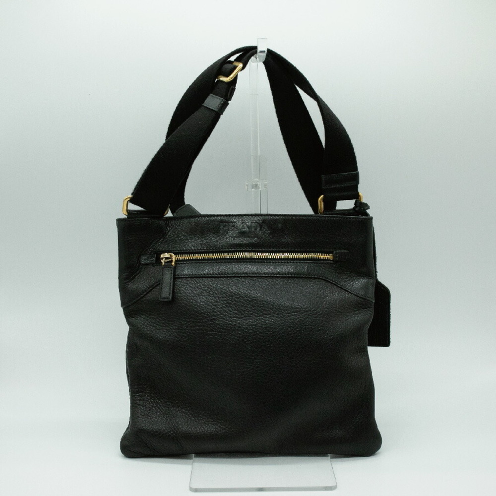 Prada Shoulder Bag Nero Black Logo Leather Black Gold